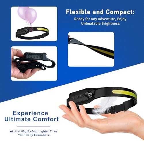 Headlamp Rechargeable (2-Pack), LED Head Lamp Flashlight, 230° Wide Beam Headband Light, 400 Lumen Super Bright, USB-C Rechargeable Lightweight Headlight for Running, Fishing, Hiking, Camping - Image 3