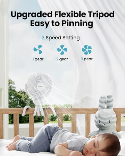 Gaiatop Mini Portable Stroller Fan, Small Clip on Fan 3 Speed Rechargeable - Image 3