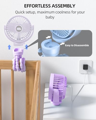buywoo Portable Stroller Mini Fan, Small Rechargeable Personal Fan, Travel Essentials for Baby, Wagon, Car Seat, Treadmill, Battery Powered Biking Gear Accessories, 360° Rotation, 3-Speed, Display - Image 6