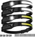 Nessciera Rechargeable LED Headlamp, 400 Lumens, 230° Wide Beam, USB-C, IPX4, 5 Modes — Lightweight, Adjustable Headband; Hard Hat Clips for Camping, Hiking, Running, Repairs & Gift (4 pack, Black) by Unknown