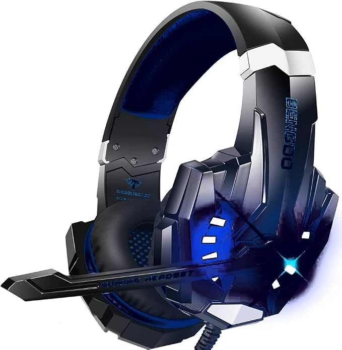 BENGOO G9000 Stereo Gaming Headset for PS4 PC Xbox One PS5 Controller, Noise Cancelling Over Ear Headphones with Mic, LED Light, Bass Surround, Soft Memory Earmuffs for Laptop Mac - Black - Image 4