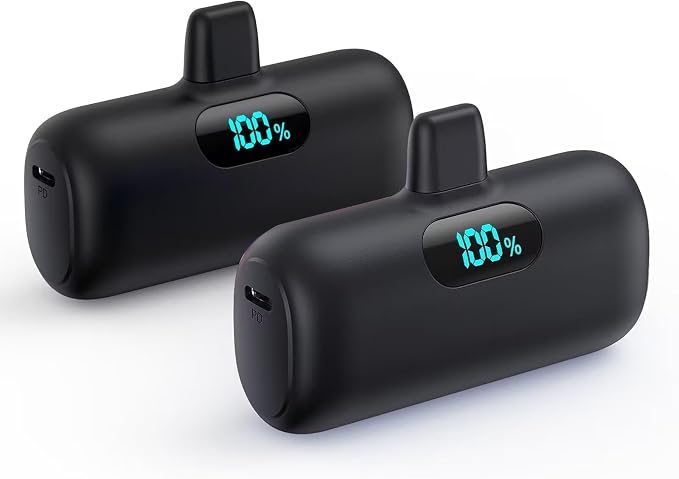 [2-Pack]Mini Portable Charger for iPhone,Upgraded 5000mAh PD Fast Charging Battery Pack,LCD Display Cute Power Bank Portable Phone Charger for iPhone 14/14 Pro Max/13/13 Pro/12 Pro/11/XS/XR/X/8/7 by HETP