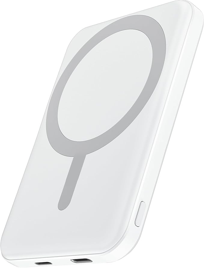 podoru for Magsafe Battery Pack, 5000mAh Magnetic Power Bank with Type-C Cable 20W PD Fast Charging Lighting Input Wireless Portable Charger for iPhone 17/16/15/14/13/12/ All Series-Snow White by PodoruPowerBank
