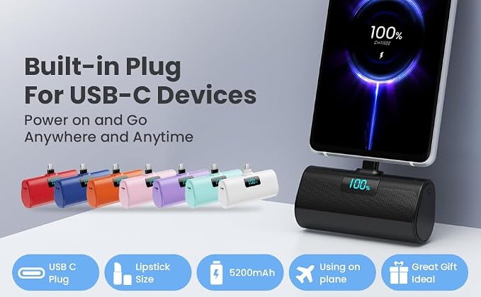 [2-Pack]Portable Charger for iPhone 17/16/15 Series,Upgraded 5200mAh PD USB C Power Bank Built-in USB-C Connector, Battery Pack Compatible with iPhone 17/17 Pro/17 Pro Max/16/15 Series,Samsung,Android - Image 8