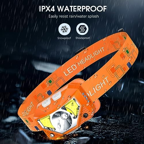 LHKNL Headlamp Flashlight, Lumen Bright Head Lamps LED Rechargeable-Orange - Image 6