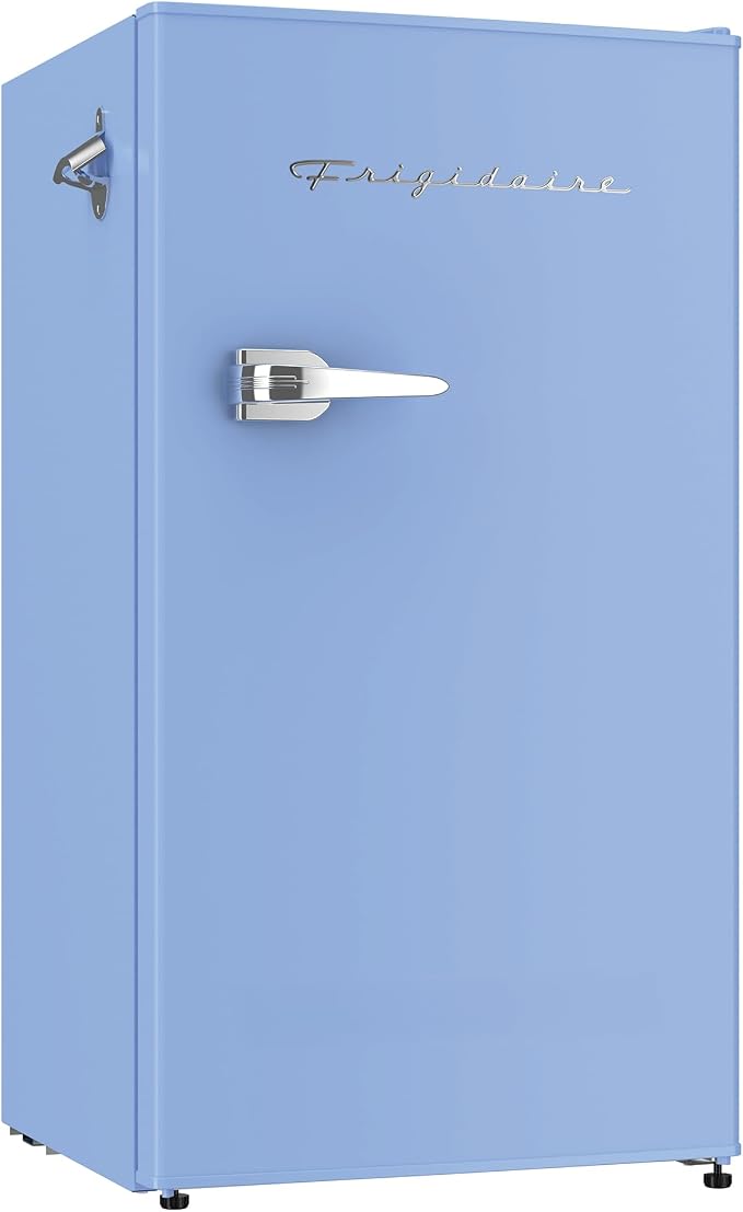 Frigidaire Retro Compact Fridge with Chiller, 3.2 cu ft Countertop Fridge with Built-In Bottle Opener, Compact Refrigerator for Office, Bedroom, Dorm Room or Cabin - 16.5" D x 19" W x 31" H (Blue) by Unknown