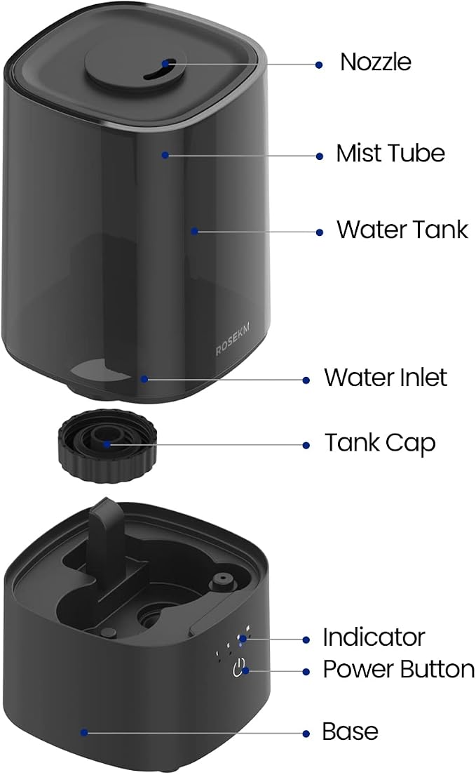 Humidifiers for Bedroom, 2.0L Cool Mist Humidifier for Home Plant and Baby Nursery, Quiet Ultrasonic Humidifier with 360° Nozzle, Auto Shut-Off, Filterless, Black - Image 7