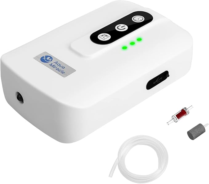AquaMiracle Lithium Battery Powered Portable Aquarium Air Pump for Fish Tank, USB Rechargeable Aquarium Bubbler Aerator for Outdoor Fishing, Power Outages and Emergency by AquaMiracle