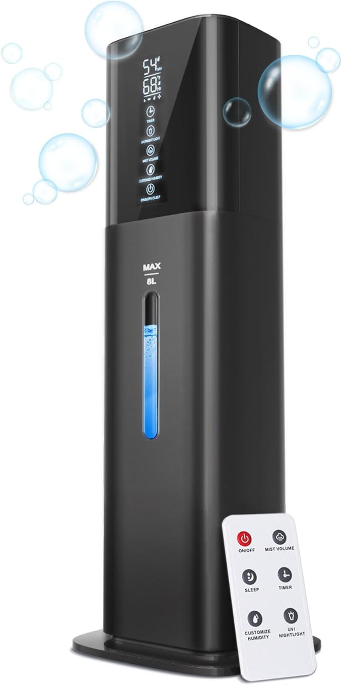 Humidifiers for Bedroom, 2.11Gal 8L Quiet Humidifiers for Large Room with Timer, 360°Nozzle, 3 Speed Ultrasonic Cool Mist Humidifier with Humidistat for Baby Home Adults Plants by letme