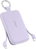 RORRY Portable Charger, 10000mAh PD 30W Fast Charging Portable Charger Power Bank with Built-in Cables, Travel Keychain Charger Battery Pack for iPhone 17/16/15/14/13/12, for AirPods 2/3/4/Pro, Purple by RORRY