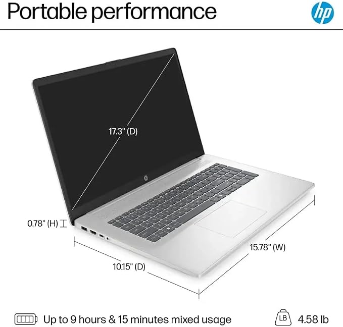 HP 17.3" FHD IPS Laptop, Quad Core AMD Ryzen 5 7520U (Beat i7-1255U) 8GB DDR5 RAM 512GB SSD, Business-Student Laptop with Copilot AI Fast Charge Private Webcam Wifi6 Win11, w/GM Accessory - Image 7
