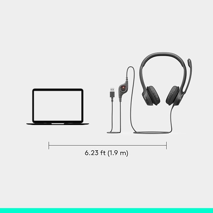 Logitech H390 Wired Headset PC/Laptop Stereo Headphones - Black | For PC/Laptop, stereo headphones, microphone, in-line controls, works with Chromebook - Image 8