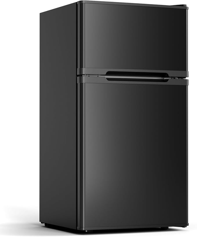 COWSAR 2.5 Cu.Ft Mini Compact Refrigerator with Freezer, Double Reversible Door with 2 Removable Shelves, Commercial Drink Fridge for Bedroom, Office, Kitchen, Dorm, Black by COWSAR