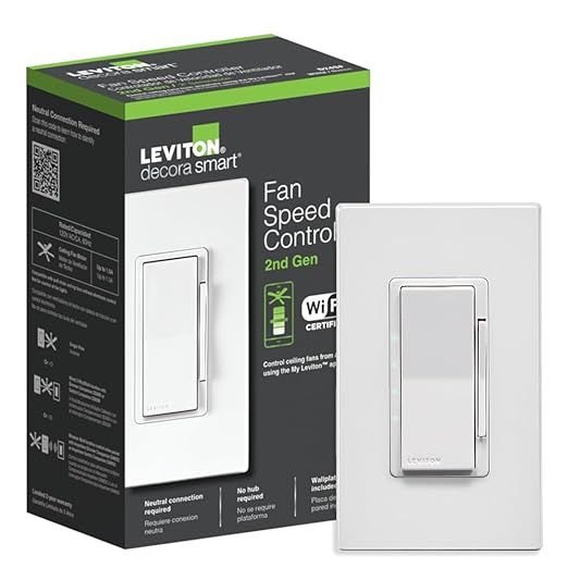 Leviton Decora Smart Fan Speed Controller, Wi-Fi 2nd Gen, Neutral Wire Required by Leviton