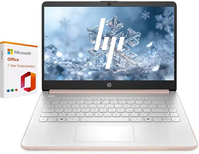HP 14" Business & Home Laptop with 1-Year Office 365 Included, 4GB RAM 128GB SSD, Quad-Core Intel, Windows 11, Rose Gold by Unknown