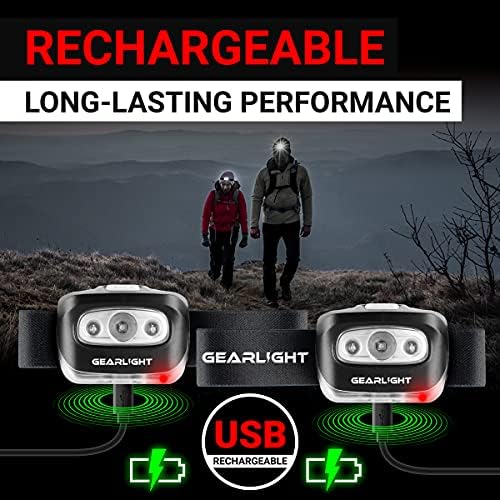GearLight USB Rechargeable Headlamp Flashlight for Running, Camping, and Outdoor LED Headlight Camping Headlamps - Head Lamp Light for Adults, Kids, Emergency Gear - Black - 2 Pack - Image 2