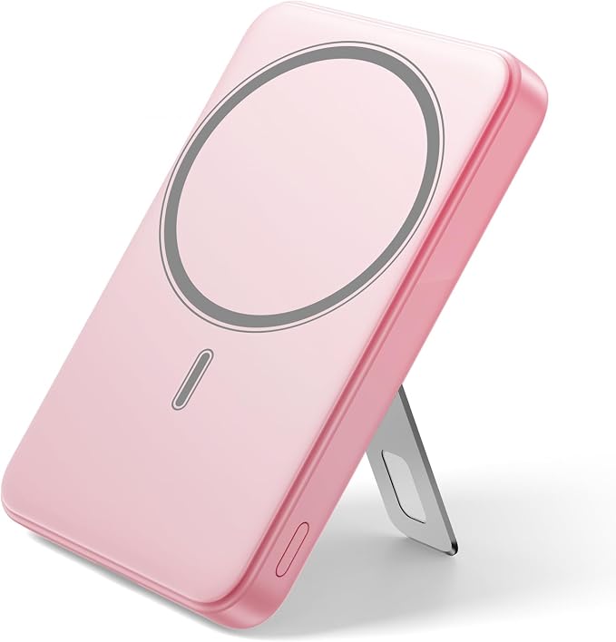 for Magsafe Portable Charger, 10000mAh Wireless Power Bank with Stand, USB C PD 20W Fast Charging Powerbank, Magnetic Battery Pack Compatible for iPhone 17/16/15/14/13/12 Series - Pink by Wowuwoai