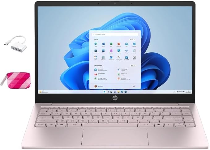 HP Student Laptop, Intel Processor N150(up to 3.6 GHz), 14 Inch LED Screen,16G RAM, 128GB Storange,One Year Office 365, Windows 11 Home,w/YYY Bundle,Pink by Unknown