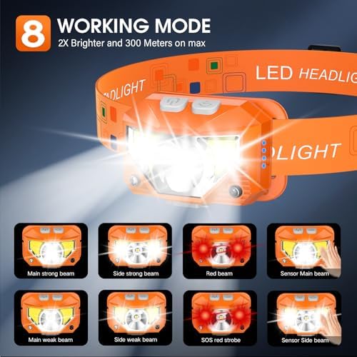 LHKNL Headlamp Flashlight, Lumen Bright Head Lamps LED Rechargeable-Orange - Image 4
