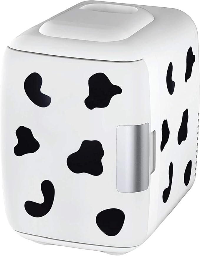 Cooluli Skincare Mini Fridge for Bedroom - Car, Office Desk & Dorm Room - Portable 4L/6 Can Electric Plug In Cooler & Warmer for Food, Drinks, Beauty & Makeup, 12v AC/DC & Exclusive USB, Cow Print by CooluliPortableMultipurposeMiniFridges