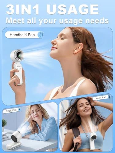 Portable Handheld Turbo Fan, 5 Gear Wind, Battery Operated, Up to 13 Working Hours Rechargeable Fan, 3 IN 1 Hand Fans with Air Turbo Tech Cooling Fan for for Travel, Beach, Outdoor - White - Image 4