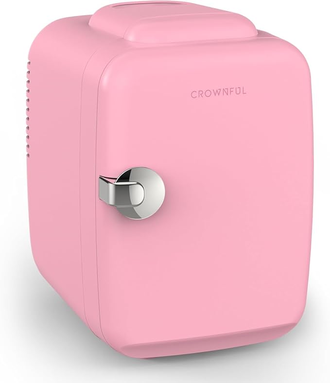 CROWNFUL Mini Fridge, 4 Liter/6 Can Portable Cooler and Warmer Personal Refrigerator for Skin Care, Cosmetics, Beverage, Food,Great for Bedroom, Office, Car, Dorm, ETL Listed (Pink) by CROWNFUL