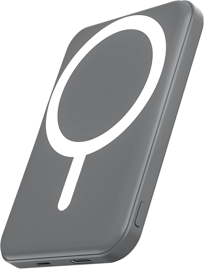 podoru for Magnetic Battery Pack, 5000mAh Magnetic Power Bank with Type-C Cable 20W PD Fast Charging Lighting Input Wireless Portable Charger for iPhone 17/16/15/14/13/12/ All Series-Gray by PodoruPowerBank