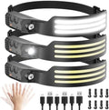 Headlamp Rechargeable 3PCS, Motion Sensor 230° COB Head Lamp, Headlights for Forehead, Hard hat Light for Adults, LED Headband Flashlight for Work, Hiking, Running, Camping Essentials Gear by Unknown
