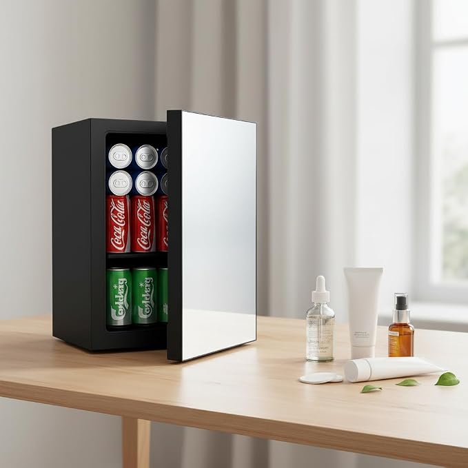 DOGHLY 0.9 Cu.Ft Mini Fridge Mirror Door, 24 Cans Beverage Refrigerator | Beauty Skincare Fridge with Temperature Control, Removable Shelf, Small Makeup Cooler for Bedroom, Dorm, Office by DOGHLY