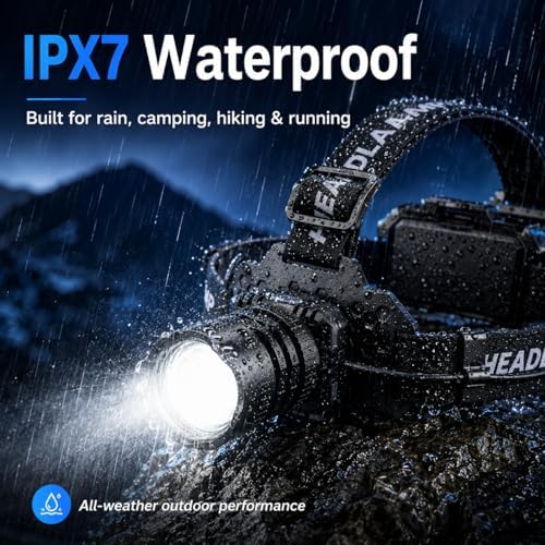 Curtsod Rechargeable LED Headlamp 2-Pack - 99000 Lumens Super Bright with Motion Sensor & 90° Rotation - Waterproof Headlight for Camping, Hiking, Running - 3 Light Modes - Image 4