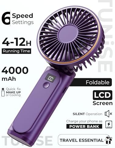 TUNISE Portable Handheld Fan, 4000mAh, 180 Adjustable, 6 Speed Wind, USB Rechargeable Foldable Fan with Real-Time Electricity Display - Image 2