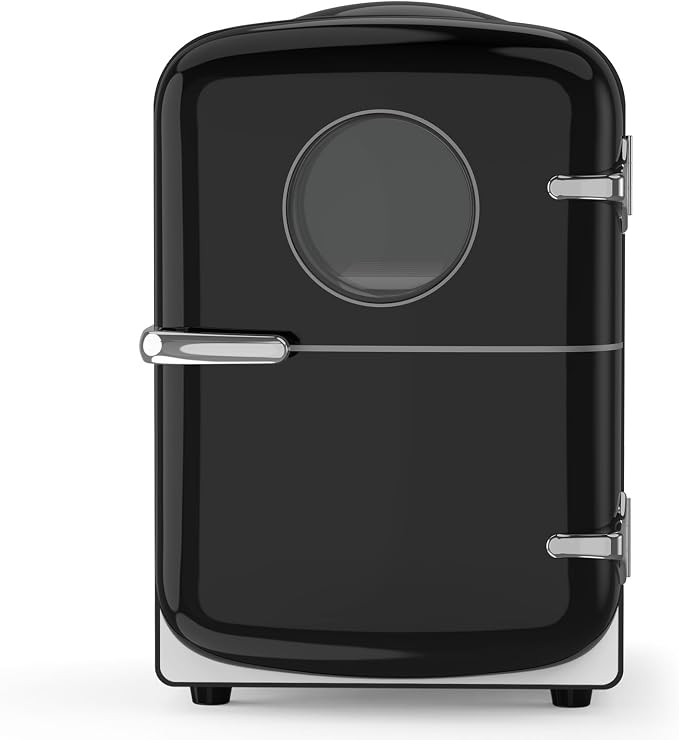 Electactic Mini Fridge for Skincare, 4L/6 Cans Portable Compact Cosmetic Fridge, Desktop Fridge with AC/DC Adapters, Observation Window, Small Cooler and Warmer for Beverage, Makeup, Bedroom, Black by Electactic