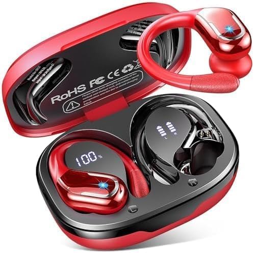 Wireless Earbuds, Sports Bluetooth 5.4 Headphones IPX8 Waterproof, 70H Over Ear Buds with Deep Bass Sound,4 ENC Noise Cancelling Mics, USB-C Fast Charging Earphones with Earhooks for Workout/Running | Bluetooth 5.4, 4 ENC Microphones, Deep Bass Sound, ... by Ordtop