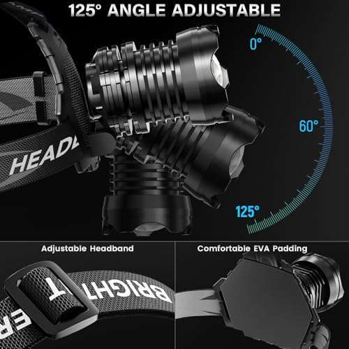 AKNEAR Rechargeable LED Headlamp Super Bright, 99000 High Lumens Head Lamp Zoomable, 25Dys+ Runtime & 12 Mode & Lightweight Comfort & 125° Adjustable Waterproof Head Light for Outdoor - Image 3