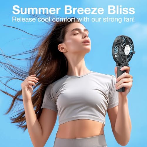 VersionTECH. Portable Handheld Fan, Powerful+Durable+180° Foldable, Mini Hand Fans with USB Rechargeable Battery Operated Cooling Accessories for Personal Use, Travel, Office Black - Image 4