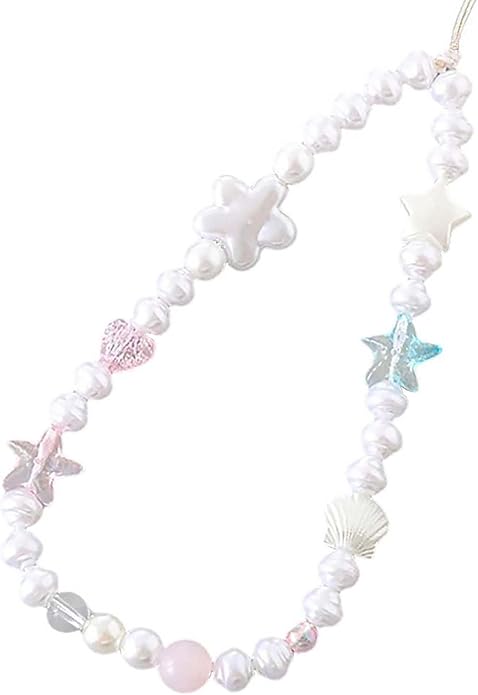 Beaded Phone Charm Lanyard Strap Girly Style Fixed Beads Pearl Lanyards by Staqlo