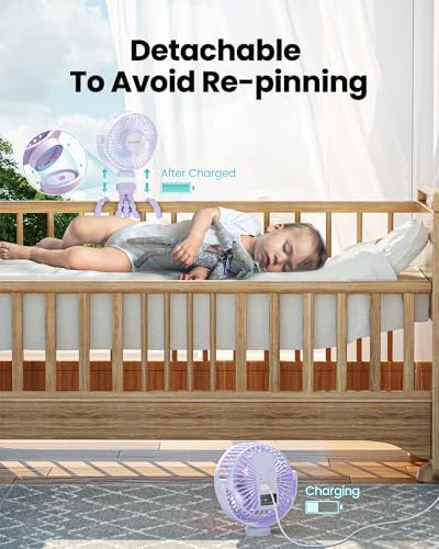 Gaiatop Mini Electric Fan with 360 Rotation, 5.5mm Gaps, Rechargeable Battery, 3 Speeds, Purple - Image 4
