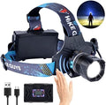 LED Rechargeable Headlamp, Headlight 1500 Lumens Super Bright with 6 Modes & IPX5 Warning Light, Motion Sensor Adjustable Headband Head Lamp, 60° Adjustable for Adult Outdoor Camping Running Cycling by Ndeplis