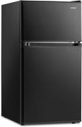 COSTWAY 3.2 Cu.Ft. Mini Fridge with Freezer, 2 Door for Office Bedroom Dorm | Compact Small Refrigerator with Reversible 2 Door, Adjustable Thermostat, Removable Glass Shelves for Food & Drink, Black by COSTWAY