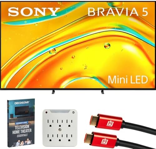 Sony BRAVIA 5 65 inch Mini LED 4K HDR Google TV (2025) K65XR50 Bundle with 2X Deco Gear 6FT HDMI Cable, SurgePro 6-Outlet Surge Adapter and Deco Gear Home Theater Beginner's Guide by Unknown