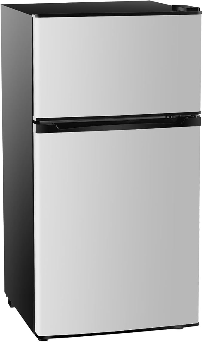 3.2 Cu.Ft Mini Fridge with Freezer, 2 Door Small Refrigerator with Adjustable Thermostat Energy-efficient Low Noise, Compact Fridge for Bedroom, Office, Dorm, Silver by SimpleDeluxe