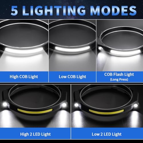 ZioeYiue Headlamp Rechargeable 5PCS, 230°Wide Beam LED Head Lamp for Adults - Image 2