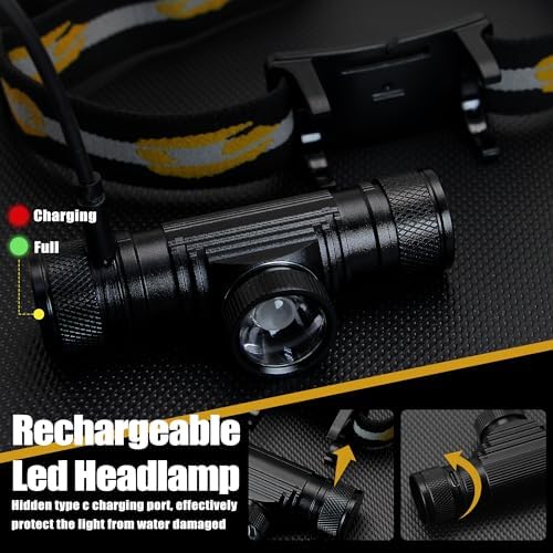 Headlamp Rechargeable, 1200 Lumen Zoomable LED Head Lamp for Adults, IP66 Waterproof Rechargeable Headlight with 9 Modes, Super Bright Head Flashlight with 2600 mAh for Outdoor Camping Hiking Running - Image 4