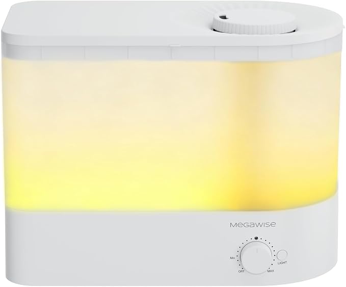 Megawise Cool Mist Ultrasonic Humidifier, Adjustable Mist Control, Quiet Operation, With a 6L top-fill tank and 50-hour runtime(White) by MEGAWISE