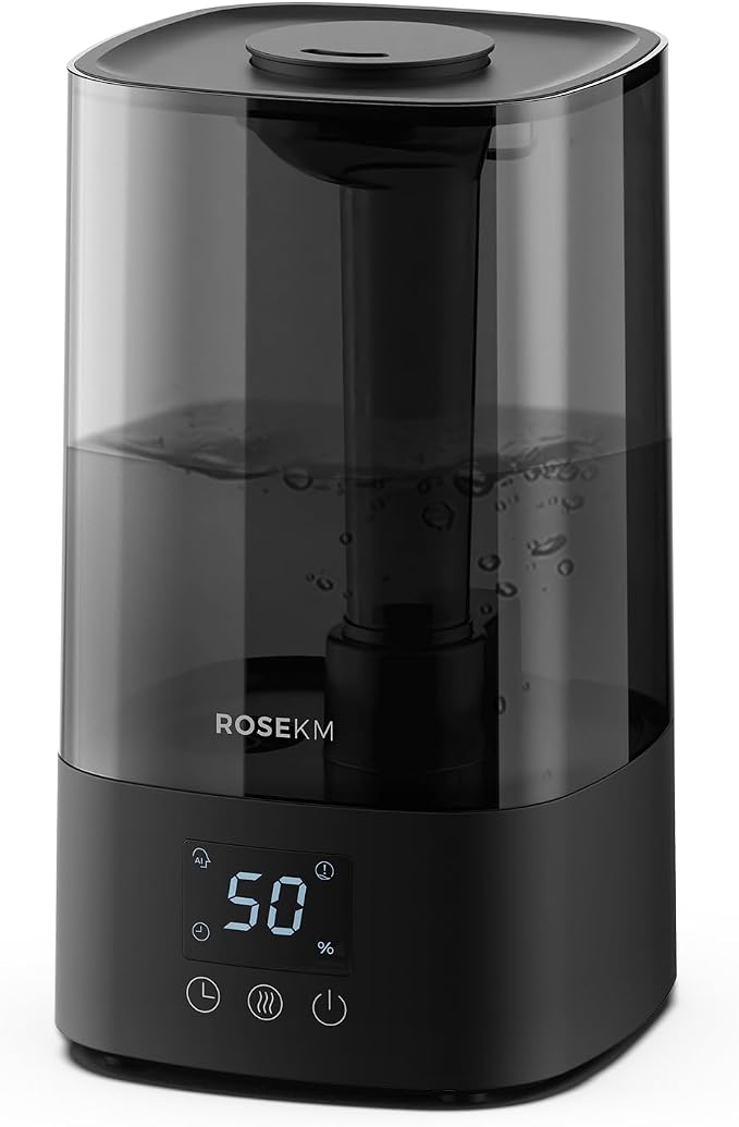 Automatic Humidifiers for Bedroom Large Room, 4.5L Cool Mist Humidifier for Home & Plant with Timer & Humidity Sensor, Last Up to 18H on High Setting, Auto Shut-Off, 360° Nozzle (Black) by ROSEKM