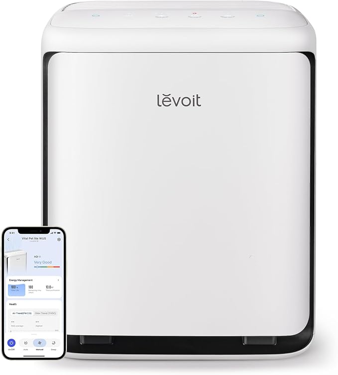 LEVOIT Smart Air Purifier for Home Pets Large Room Vital Pet White | Washable Pre-filter, Dual Sensors for Floating Pet Hair & Allergens, High-Carbon Filter for Dander & Odor, Smart APP Control by Unknown