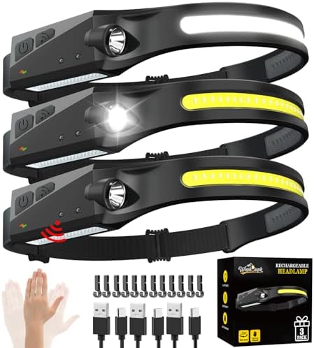 Rechargeable Headlamp 3PCS, 230° LED Head Lamp, Head Lights for Forehead by WopkDupk