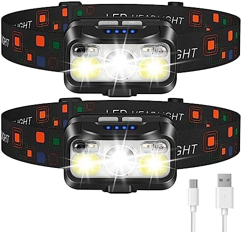 LHKNL Headlamp Rechargeable, Lumen Super Bright Motion Sensor Head Lamp Flashlight,2-Pack Waterproof LED Headlight with White Red Light,8 Modes Head Lights for Camping Cycling Running Fishing by LHKNLHOME