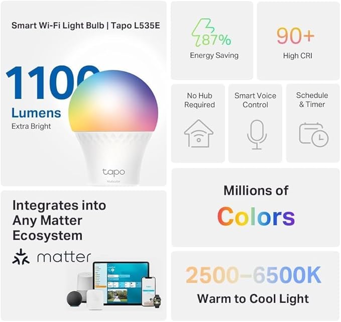 Tapo TP-Link Smart Light Bulbs, 1100 Lumens High Brightness, Matter-Certified - Image 2