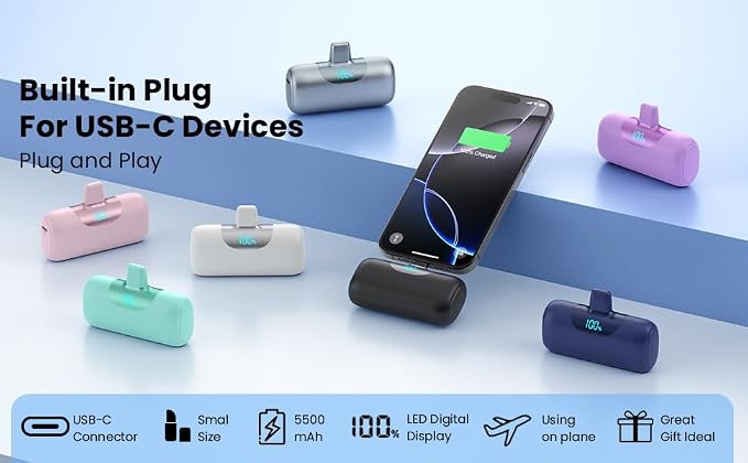 Mini Portable Charger for iPhone 17/16/15 Series,Upgraded 5500mAh PD Fast Charging USB-C Power Bank,Travel Pocket Size Portable Phone Charger for iPhone17/17Pro/17Pro Max/Air/16/15,Samsung,Android etc - Image 8